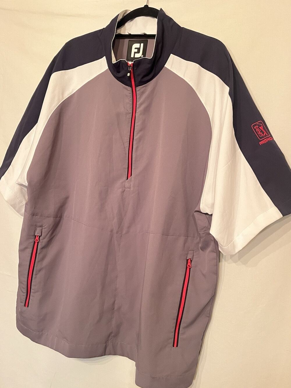 FootJoy 1/4 Zip Pullover Short Sleeve Wind Shirt Mens Grey Navy Red Golf - XL